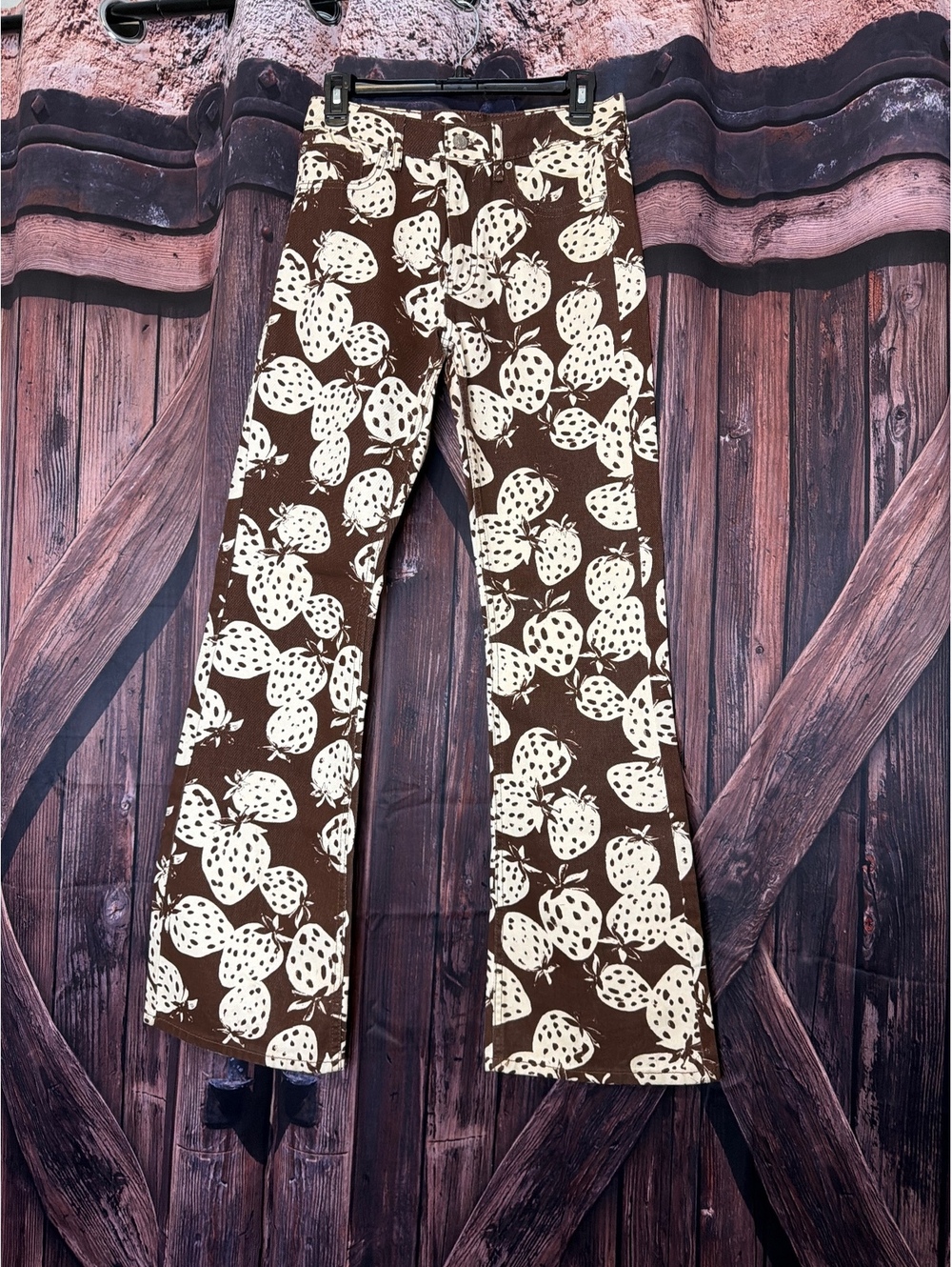 BDG 90's Bootcut Pants Size 25 Brown with White strawberry Pattern